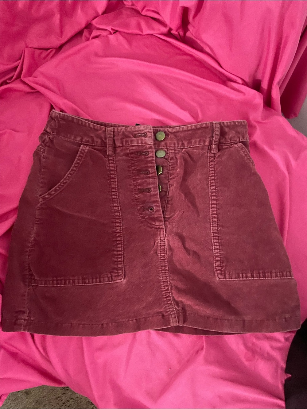 Forever 21 Burgundy Corduroy Button-Front Mini Skirt
